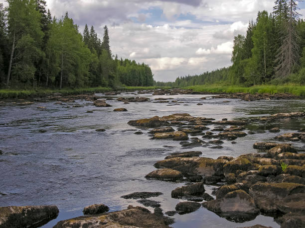 istock Stones in shallow riverbed. 1412805318