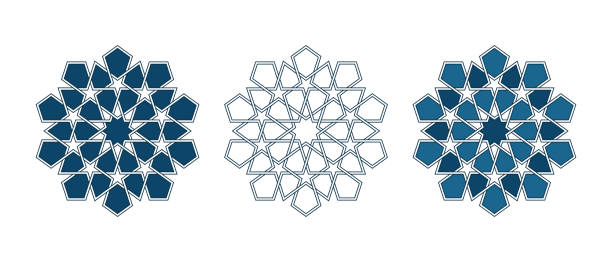 illustrazioni stock, clip art, cartoni animati e icone di tendenza di rosette geometriche a mosaico persiano per la carta del ramadan - interlacement