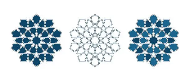 Vector illustration of Persian geometric mosaic rosettes for Ramadan card