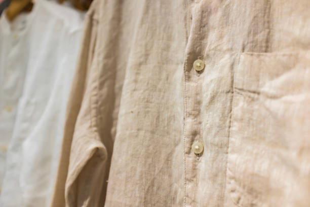 camisas em tecido de linho no guarda-roupa - shirt button down shirt hanger clothing - fotografias e filmes do acervo