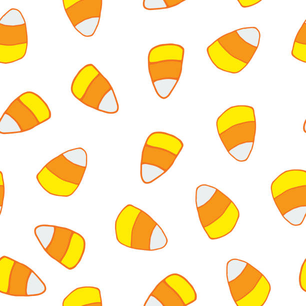 사탕 옥수수 원활한 패턴. 낙서 스타일로 그�려진 배경 손. 할로윈 휴일 장식. - halloween candy candy corn backgrounds stock illustrations