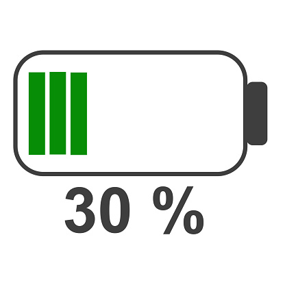 30 % Battery energy icon , Battery charger concept