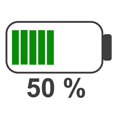 50 % Battery energy icon , Battery charger concept