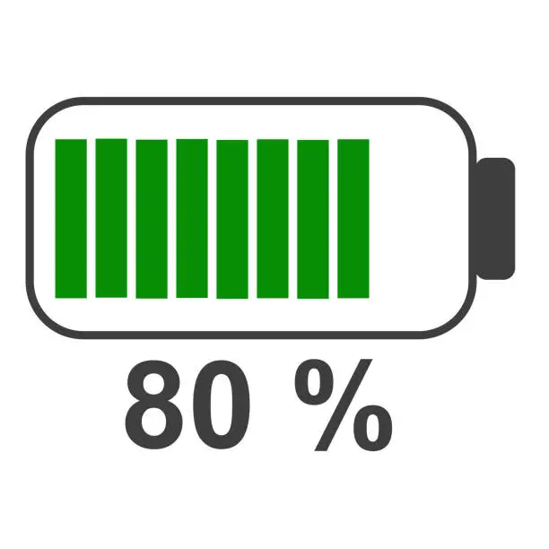Vector illustration of 80 % Battery energy icon , Battery charger concept