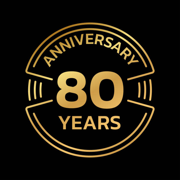 istock 80th Anniversary golden logo or icon. 80 years round stamp design. Birthday celebrating, jubilee circle badge or label template. Vector illustration. 1412820022