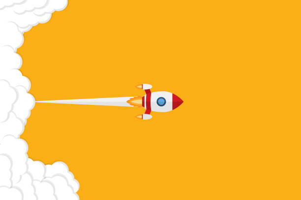 istock Illustration of rocket and copy space for start up business. -The graphic of rocket also represents the concept of courage, enterprise, confidence, belief, fearless, daring, 1412821821
