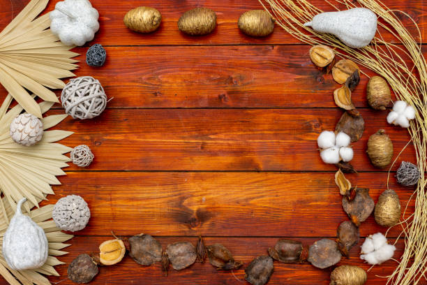 istock Wooden fall flat lay background stock photo 1412821877