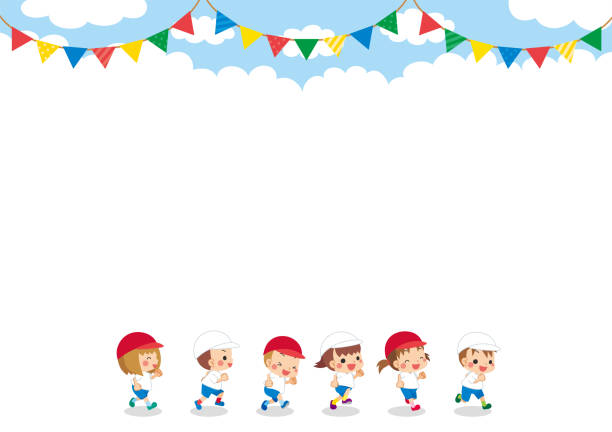 illustrations, cliparts, dessins animés et icônes de petits enfants qui courent une course - sports flag illustrations
