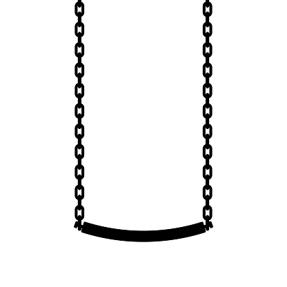 Swing hanging on a chain icon. Black silhouette. Front view. Vector simple flat graphic illustration. Isolated object on a white background. Isolate.