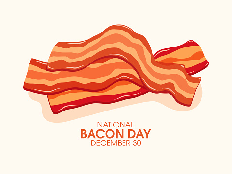 Three strips of fried crispy bacon icon vector. December 30 each year. Important day