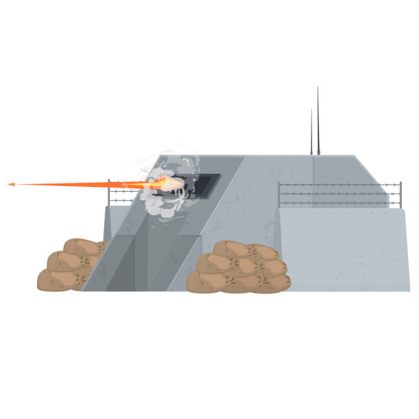 illustrazioni stock, clip art, cartoni animati e icone di tendenza di bunker. sparare da una struttura militare - dugout