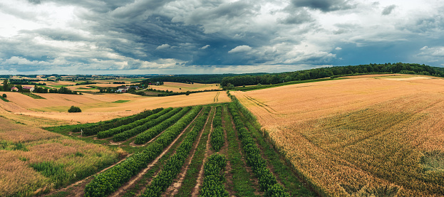 Idyllic Bavarian Rural Countryside Summer Landscape. Picturesque Hills in Upper Franconia, Germany. Villages and rocky terrain at the jurassic mountains with green forrest