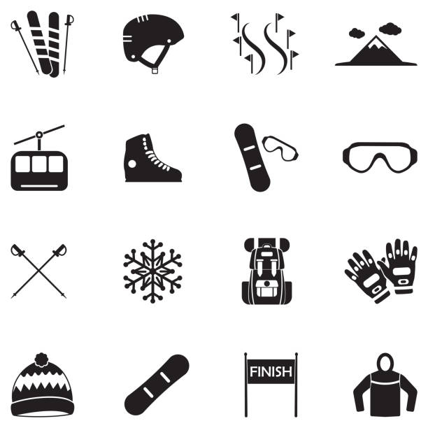 ilustrações de stock, clip art, desenhos animados e ícones de snowboarding and ski icons. black flat design. vector illustration. - slalom skiing