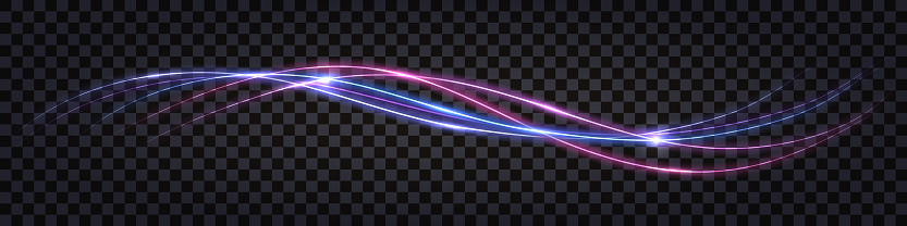 istock Neon glowing swirl wave, electric light effect. Purple and blue curve lines, cyber technology, fiber optic, isolated design element on dark transparent background.  Vector illustration 1412836853