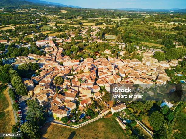 Aerial View To Famous Village Of Lourmarin In Provence Southern France Stock Photo - Download Image Now