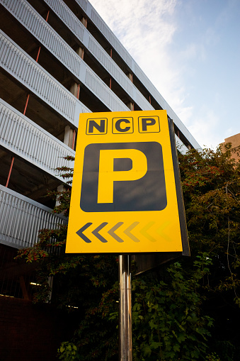 Newcastle England: October 2021: NCP parking sign in Newcastle City Centre