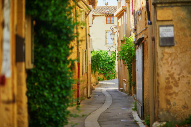 Beautiful streets of Lourmarin village in Provence, France stock photo
