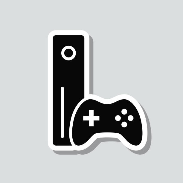 konsola do gier z gamepadem. naklejka ikony na szarym tle - three dimensional shape joystick gamepad computer icon stock illustrations