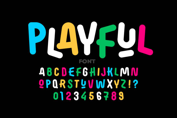 Playful style letters font design Playful style letters font design, alphabet and numbers vector illustration typographies stock illustrations