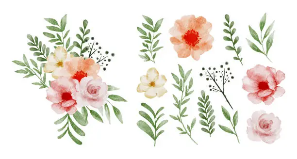 Vector illustration of Beautiful bouquet of flowers and leave in water colors style