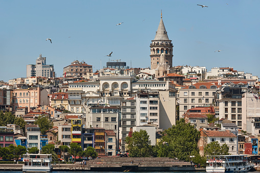 Galata tower landmark. Historical site in Istambul. Turkey