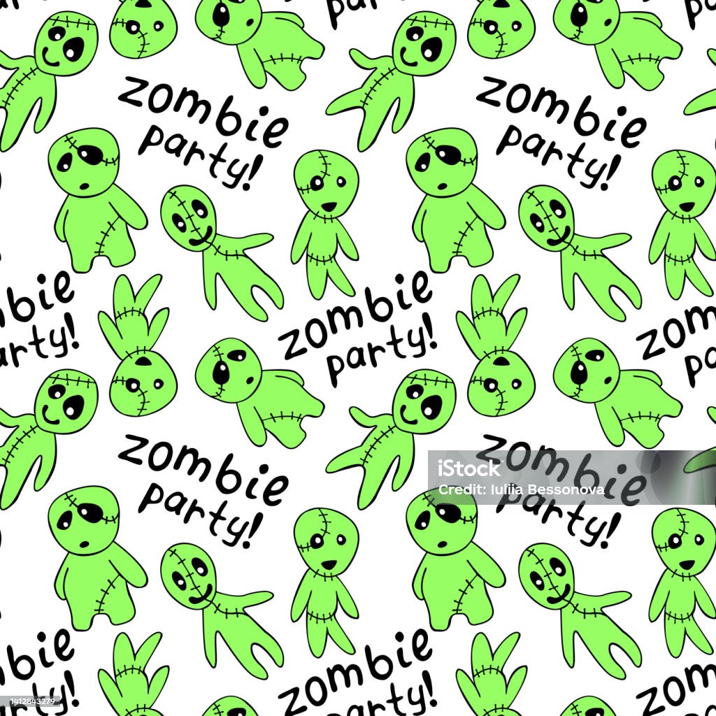 Zombie Prom Pattern Background Vector Seamless Pattern With Cute Zombies In Cartoon Flat Style Zombie ...