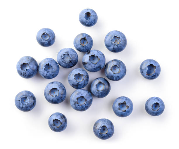 istock Blueberry isolated. Blueberries top view on white background. Blueberry background. 1412851075
