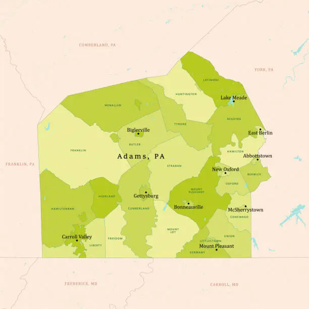 Vector illustration of PA Adams County Vector Map Green