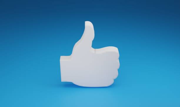 istock Minimal thumbs up like symbol on blue background. 3D illustration. 1412852708