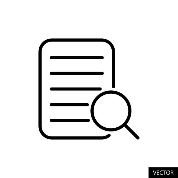 Search document, Investigation, Case study concept vector icon in line style design isolated on white background. Editable stroke. Search document, Investigation, Case study concept vector icon in line style design for website design, app, UI, isolated on white background. Editable stroke. EPS 10 vector illustration. case study stock illustrations