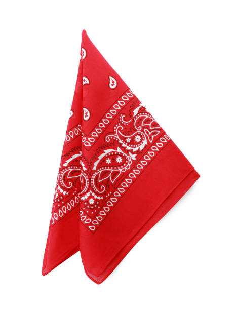 istock Folded red bandana with paisley pattern isolated on white, top view 1412859978