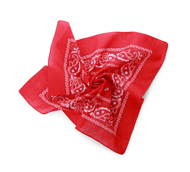 istock Red bandana with paisley pattern isolated on white, top view 1412859986