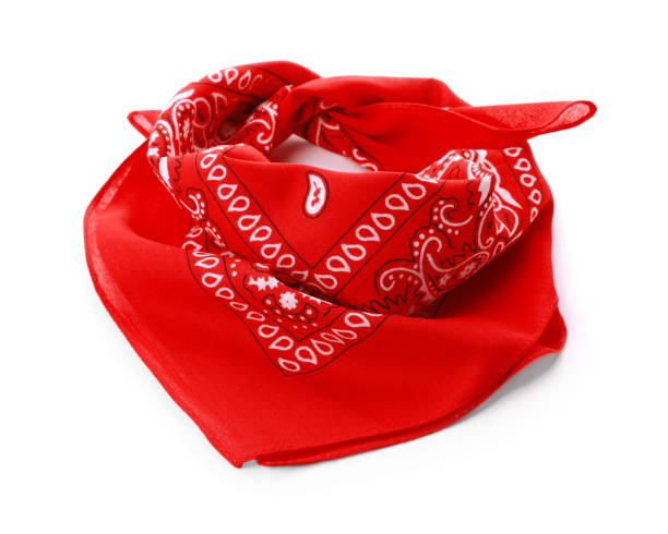 istock Tied red bandana with paisley pattern isolated on white 1412860046