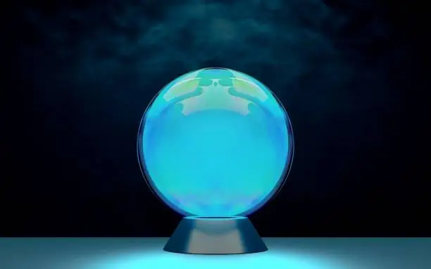 Crystal ball on dark background. 3d render