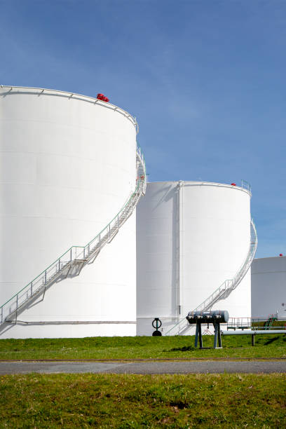 Oil terminal, oil and gasoline storage tanks stock photo