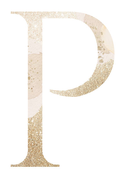istock Pastel light Golden capital letter P isolated illustration, glitter holiday design element 1412865275