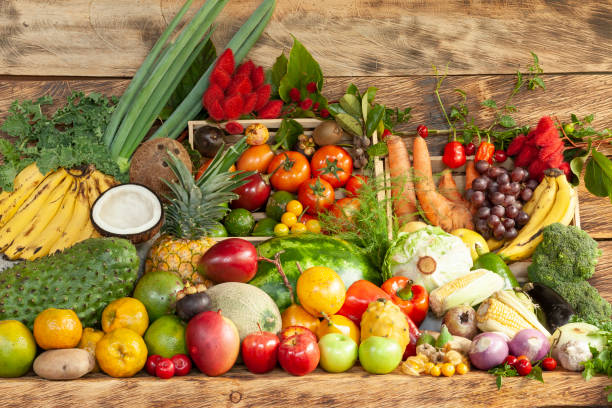 istock Composition With Variety Of Raw Organic Fruits And Vegetables 1412866607
