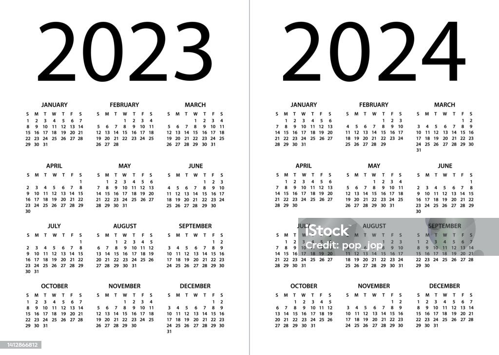 Calendar 2023 2024 - vector illustration. Week starts on Sunday Calendar stock vector