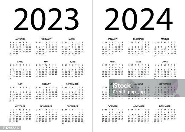 Calendar 2023 2024 Vector Illustration Week Starts On Sunday Stock Illustration - Download Image Now