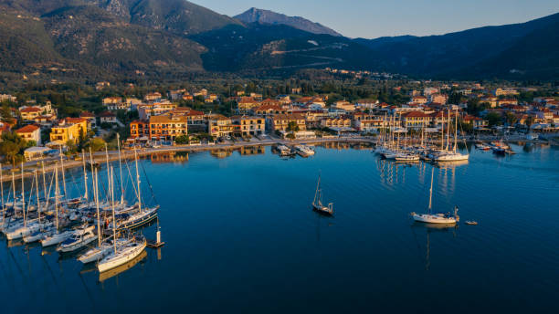 istock Sailboats anchored in beautiful bay 1412868198