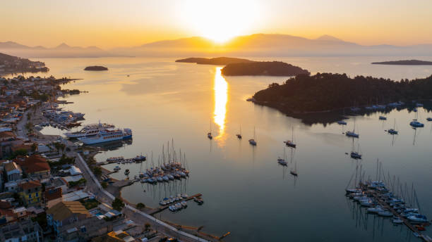 istock Sailboats anchored in beautiful bay 1412868274