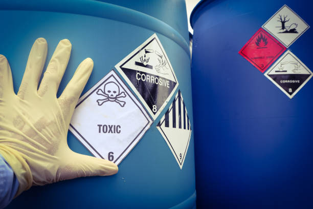 Warning symbol for chemical hazard on chemical container Warning symbol for chemical hazard on chemical container in industry chemical hazard sign stock pictures, royalty-free photos & images