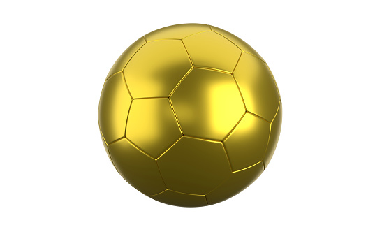 Golden soccer ball on a white background. Sports concept.
