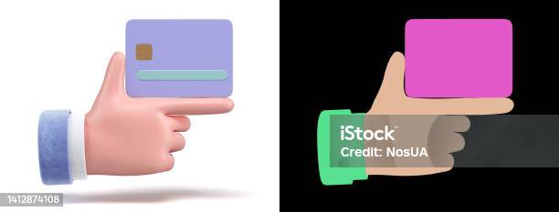 Simple Icon Hand With Credit Card 3d Render On White With Alpha Stock Photo - Download Image Now