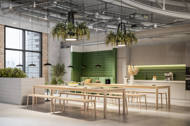 istock 3D rendering of sustainable office cafe 1412875238