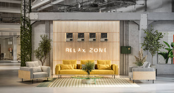 istock 3d render of relax zone in sustainable office space 1412875334