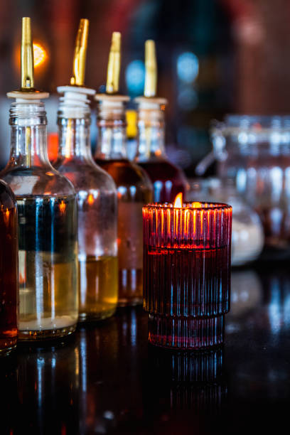 istock Bottles and glasses neatly arranged in the cafe 1412876097