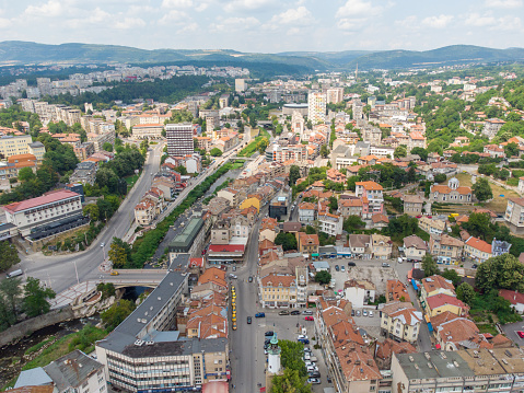 Aerial top view of a Gabrovo a city in central northern Bulgaria.