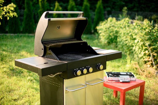 istock Beautiful close-up view on modern portable BBQ barbecue grill 1412879811