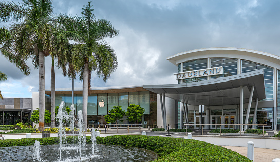 Kendall, USA - August 3, 2022: Quiet day at the main entrance to Dadeland Mall, a large shopping mall located in Kendall, Florida.